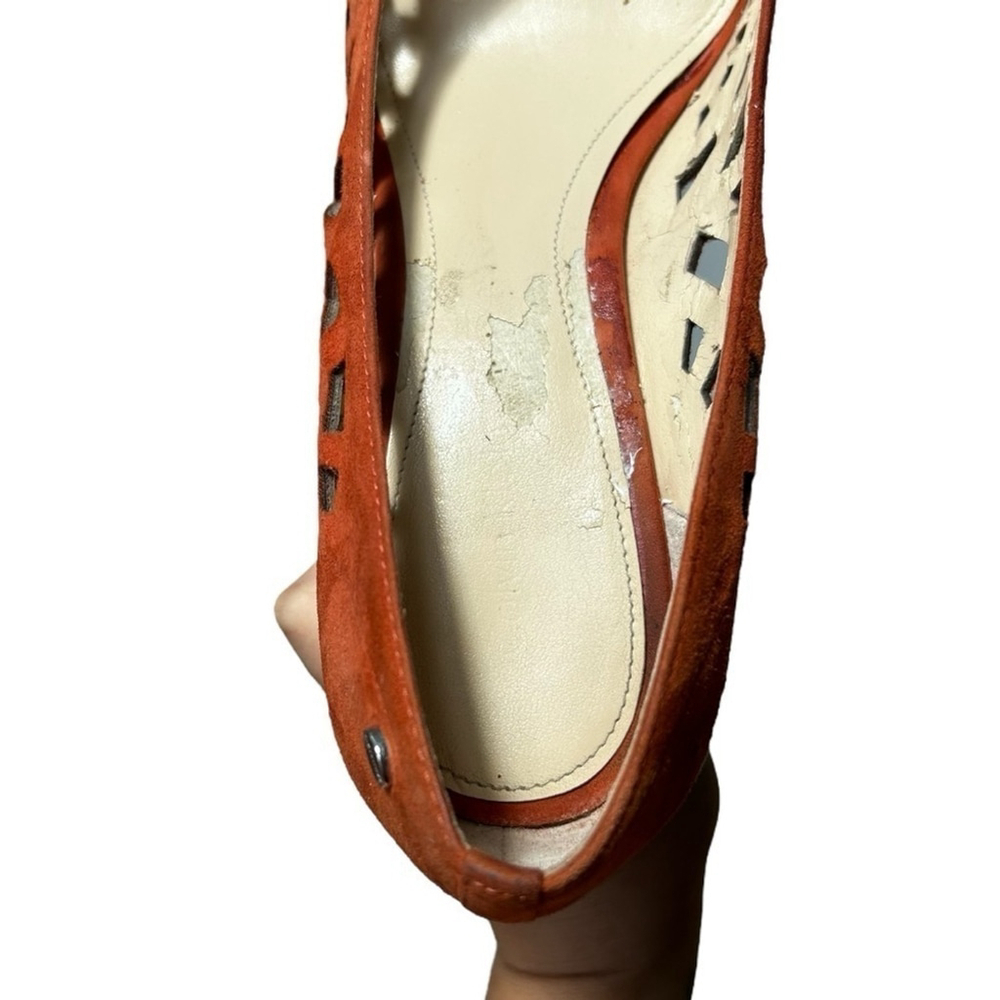 Calvin Klein Burnt Orange Viktoria Suede Espadrille Wedge Sandal Lasercut Size 9 - Picture 15 of 16